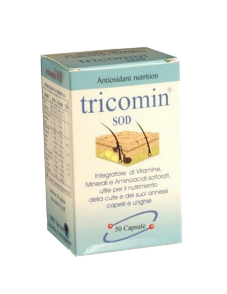 Tricomin sod utile per il trofismo dei tessuti, in particolare della cute e dei suoi annessi capelli e unghie.